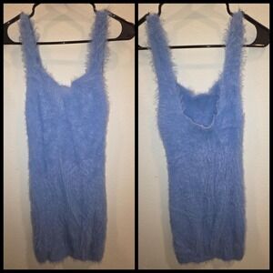 Urban Outfitters Blue Fuzzy Sweater Dress Sleeveless Mini Knit L Altered Straps